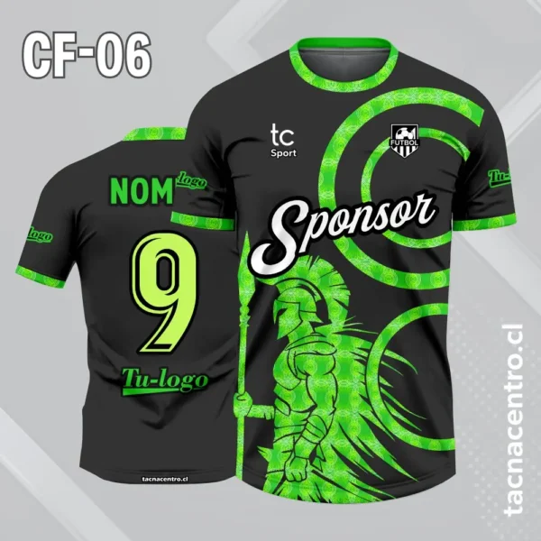 Camiseta de futbol negra con soldado espartano celeste 3 Camiseta de futbol negra con soldado espartano verde