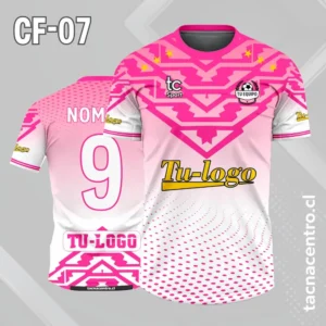 Camiseta de futbol blanca con triangulos rosado