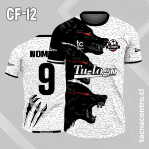 Camiseta de futbol blanco con lobos de color negro