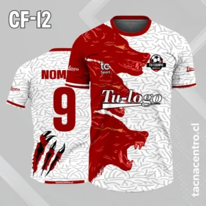 Camiseta de futbol blanco con lobos de color rojo
