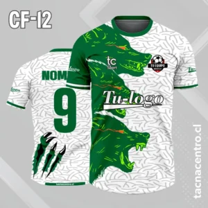 Camiseta de futbol blanco con lobos de color verde