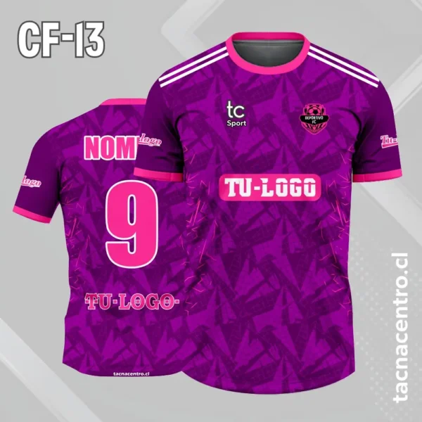 Camiseta de futbol rojo con patrones rosados 3 Camiseta de futbol fucsia con patrones rosados