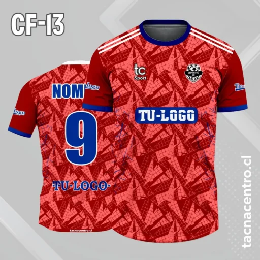 Camiseta de futbol rojo con patrones rosados