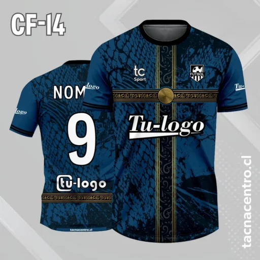 Camiseta de futbol azul acero con cruz dorada