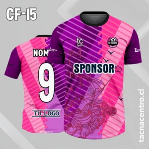Camiseta de futbol color morado rosado con barco en lineas