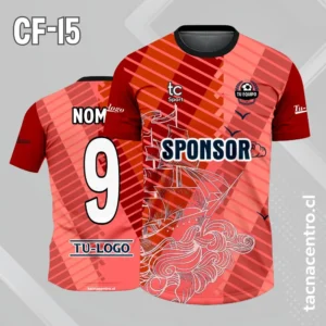 Camiseta de futbol color rojo con barco en lineas