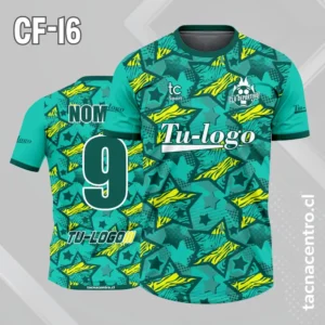 Camiseta de futbol verde oscuro con patrón de estrellas amarillas y verdes