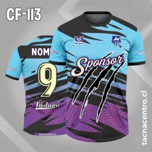 Camiseta de futbol con garras negro morado celeste