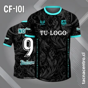 Camisetas de Futbol Negras Personalizadas 9 Camiseta de futbol fenix negro y turquesa
