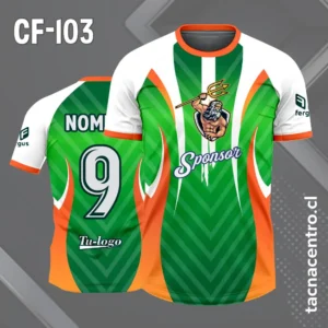 Camiseta de futbol poseidon verde a azul y naranja