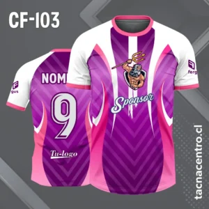 Camiseta de futbol poseidon morado a rosado y blanco