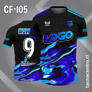 Camiseta de futbol espacio negro azul celeste