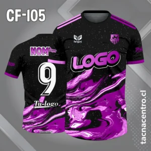 Camiseta de futbol espacio negro rosado y morado