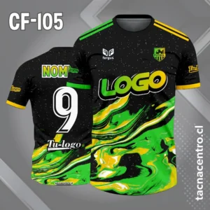 Camiseta de futbol espacio negro verde amarillo