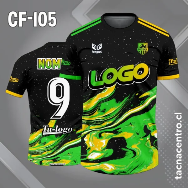 Camiseta de futbol espacio negro rosado y celeste 5 Camiseta de futbol espacio negro verde amarillo