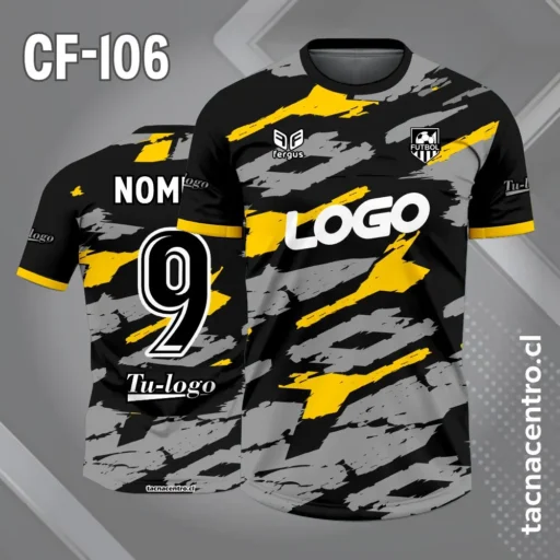 Camiseta de futbol negro amarillo y gris