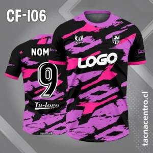 Camiseta de futbol negro rosado lila