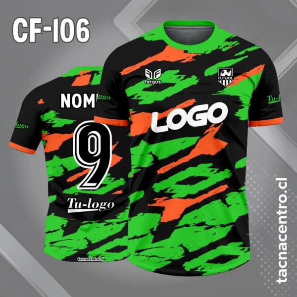 Camiseta de futbol negro amarillo y gris 5 Camiseta de futbol negro naranja verde