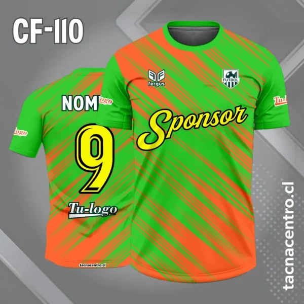 Camiseta de futbol verde con azul rayas 5 Camiseta de futbol verde naranja rayas