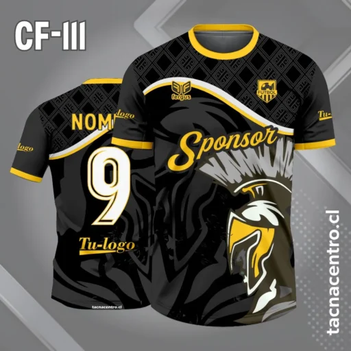 Camiseta de futbol espartano negro con amarillo