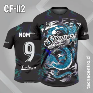 Camiseta de futbol dragon azul fondo negro