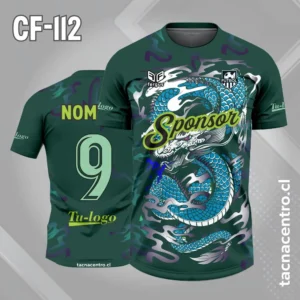 Camiseta de futbol dragon azul fondo verde
