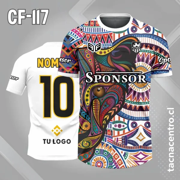 Camiseta de futbol blanco con patrones de colores