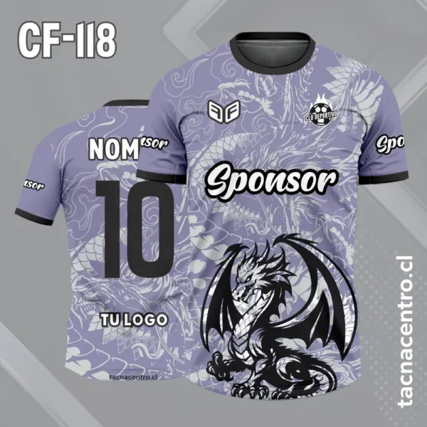 Camiseta de Futbol Dragon Negro y Dorado 4 Camiseta de futbol dragon dorado con fondo lila