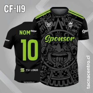 Camiseta de futbol azteca con lineas verdes