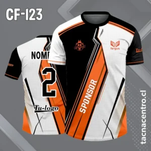 Camiseta de futbol blanco negro con naranja