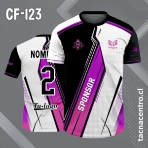 Camiseta de futbol blanco negro con morado