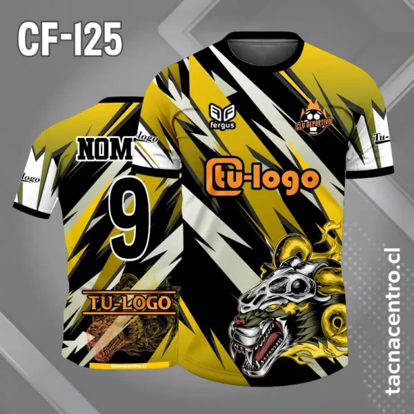 Camiseta de futbol lobo amarillo con fondo negro 1 Camiseta de futbol lobo amarillo con fondo negro
