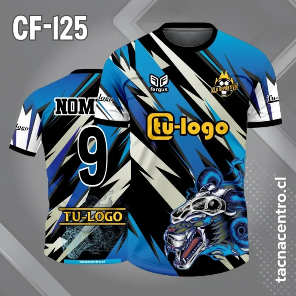 Camiseta de futbol lobo amarillo con fondo negro 2 Camiseta de futbol lobo celeste con fondo negro