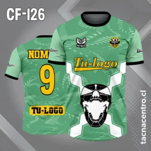 Camiseta de futbol verde con craneo negro
