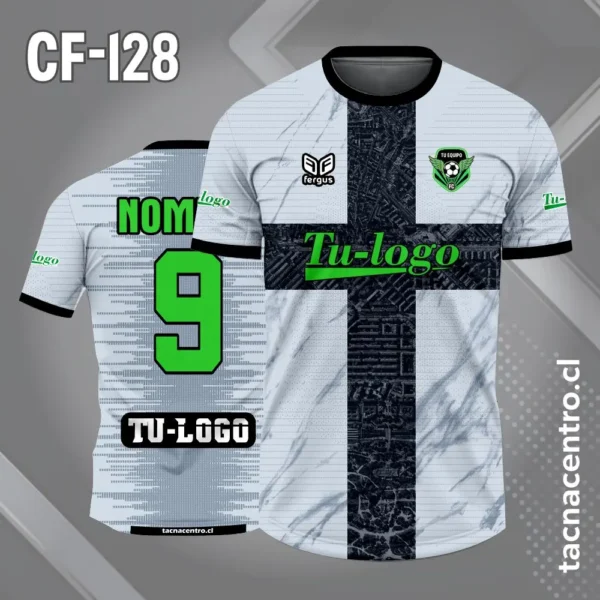 Camiseta de futbol gris con cruz negra 2 Camiseta de futbol blanco con cruz negra