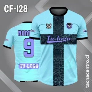 Camiseta de futbol celeste con cruz negra