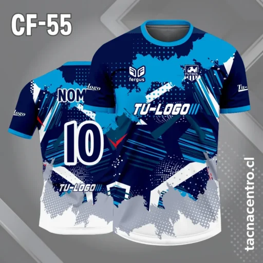 Camiseta de futbol picazo azul oscuro celeste y gris en la parte baja