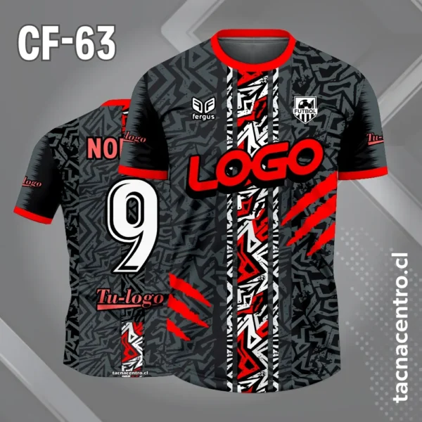 Camiseta de futbol gris y franja central con formas abstractas blanco y amarillo 3 Camiseta de futbol gris y franja central con formas abstractas blanco y rojo