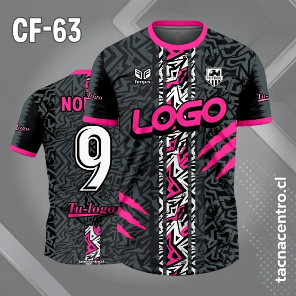 Camiseta de futbol gris y franja central con formas abstractas blanco y amarillo 4 Camiseta de futbol gris y franja central con formas abstractas blanco y rosado