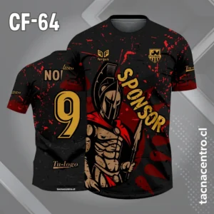 Camiseta de futbol espartano 300 fondo negro y salpicaduras rojo