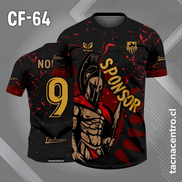 Camiseta de futbol espartano 300 fondo negro y salpicaduras rojo
