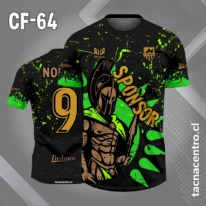 Camiseta de futbol espartano 300 fondo negro y salpicaduras verde
