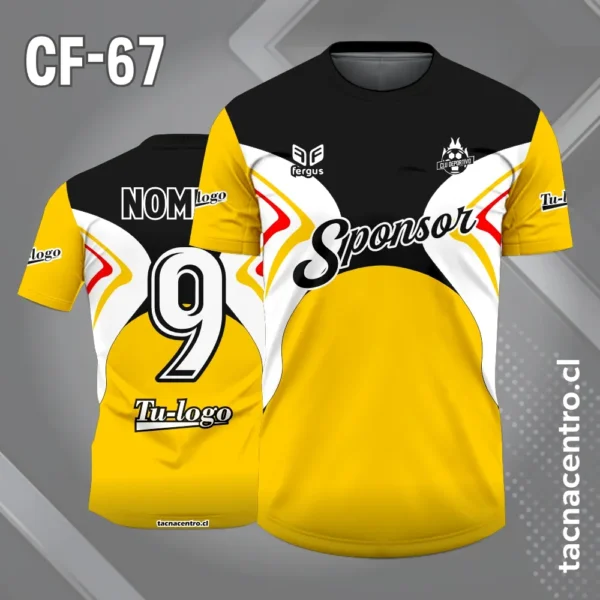 Camiseta de futbol negro amarillo blanco con lineas rojas en el pecho 1 Camiseta de futbol negro amarillo blanco con lineas rojas en el pecho