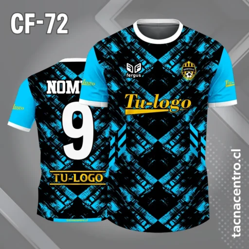 Camiseta de futbol efecto cuarta dimension celeste y negro