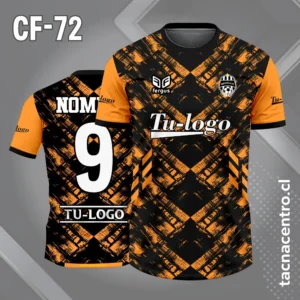 Camiseta de futbol efecto cuarta dimension naranja y negro