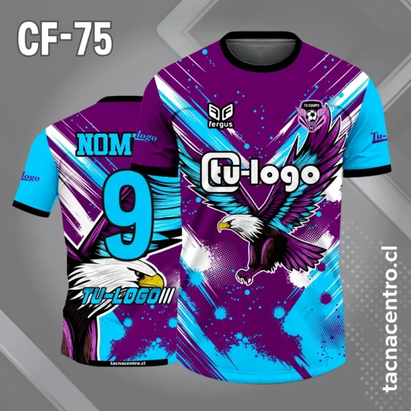 Camiseta de futbol aguila calva color azul y anaranjado 2 Camiseta de futbol aguila calva color celeste y morado