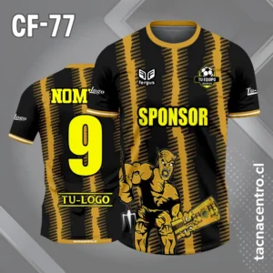 Camiseta de futbol diablo franjas dorado y fondo negro