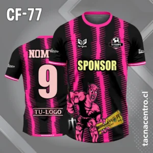 Camiseta de futbol diablo franjas rosadas y fondo negro