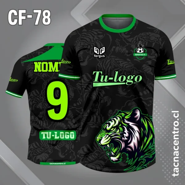 Camiseta de futbol tigre con fondo negro patrones grises 5 Camiseta de futbol tigre con fondo negro patrones grises verde