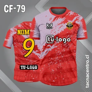 Camiseta de futbol rojo con manchas lilas